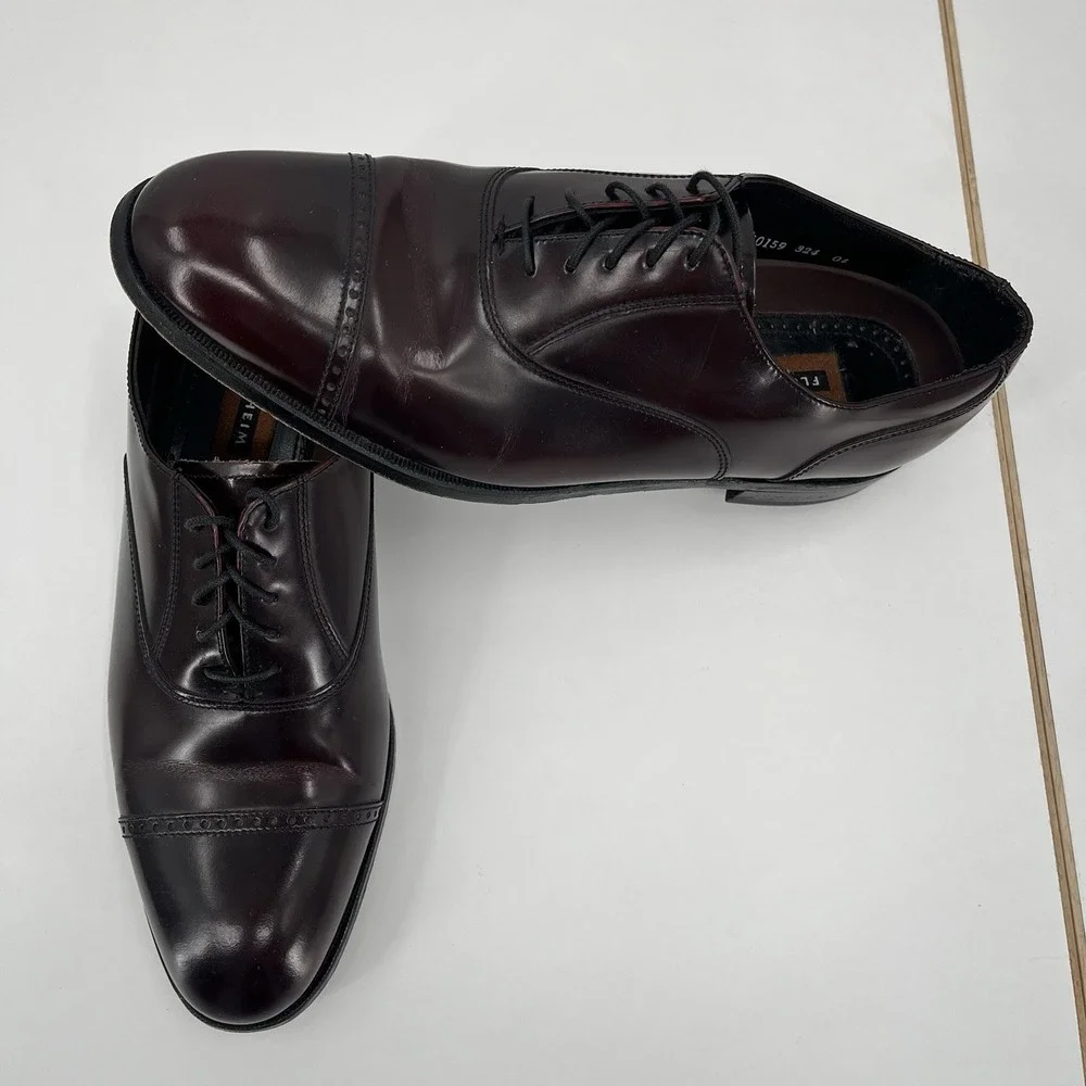 FLORSHEIM Men's 10D Brown Burgundy Leather Oxfords Cap Toe High Shine Dress Shoe